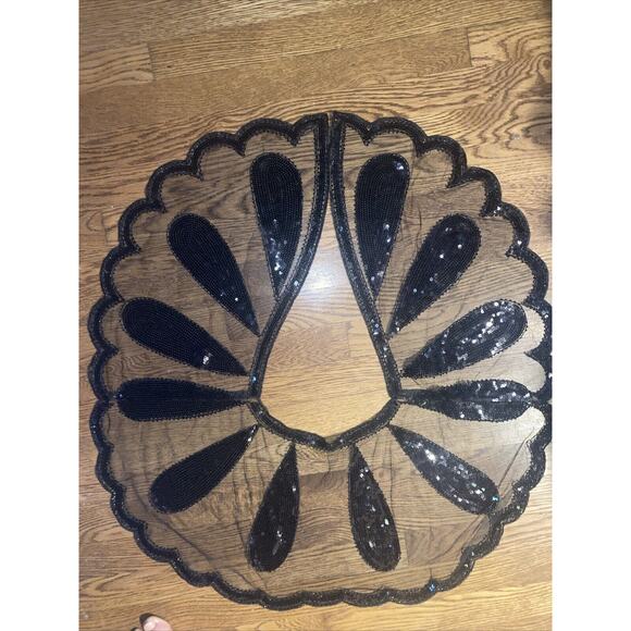 Vintage Sequin Black Poncho Butterfly Teardrop Womens Cropped Art Deco Scalloped - Picture 1 of 16